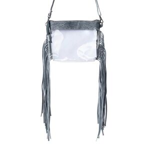 Western Concert Bag Stadium Bag Stylish Gray Fringe Crossbody Bag
